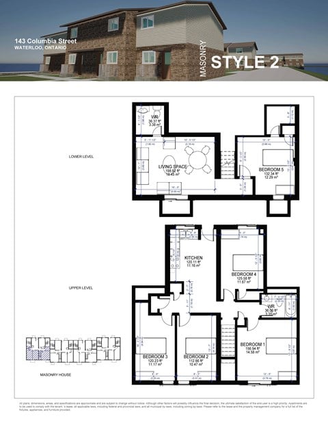 Floor plan for 5 beds, 2 baths, 173 sqft
